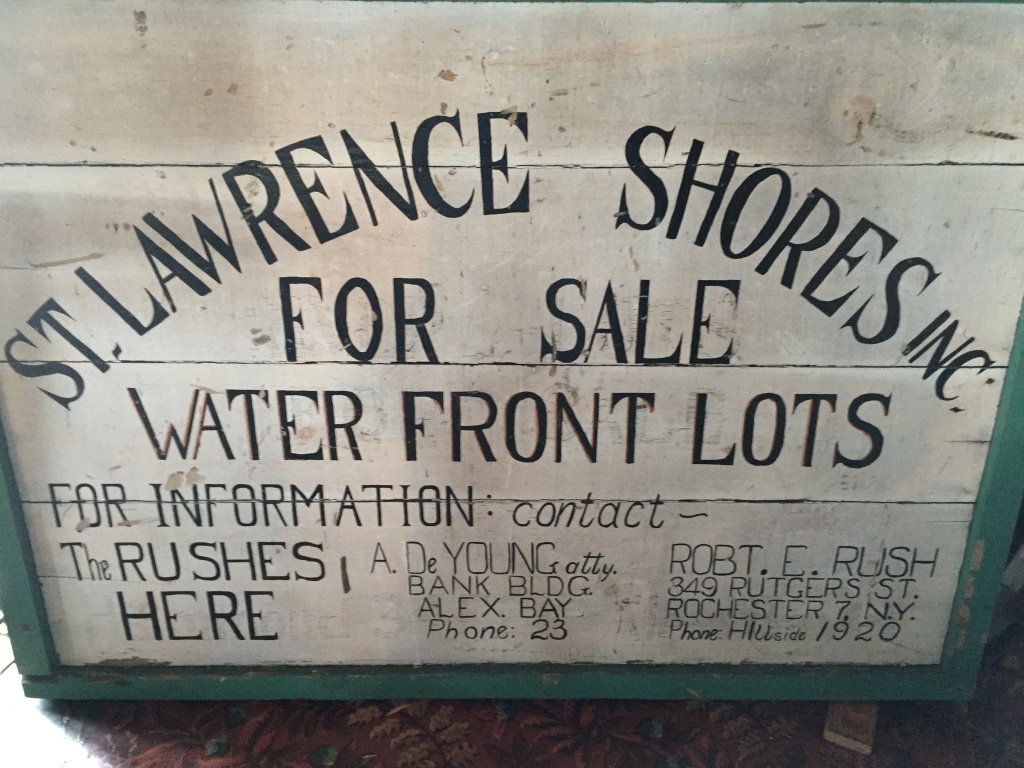 The original St. Lawrence Shores waterfront-lots sign.